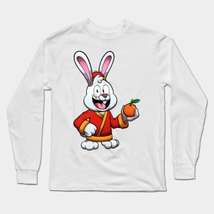 Cute Rabbit Holding Mandarin Long Sleeve T-Shirt